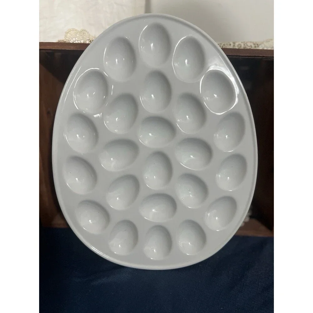 JCPenney Home Deviled Egg Platter White Ceramic 24 Egg Serving Tray Easter Party